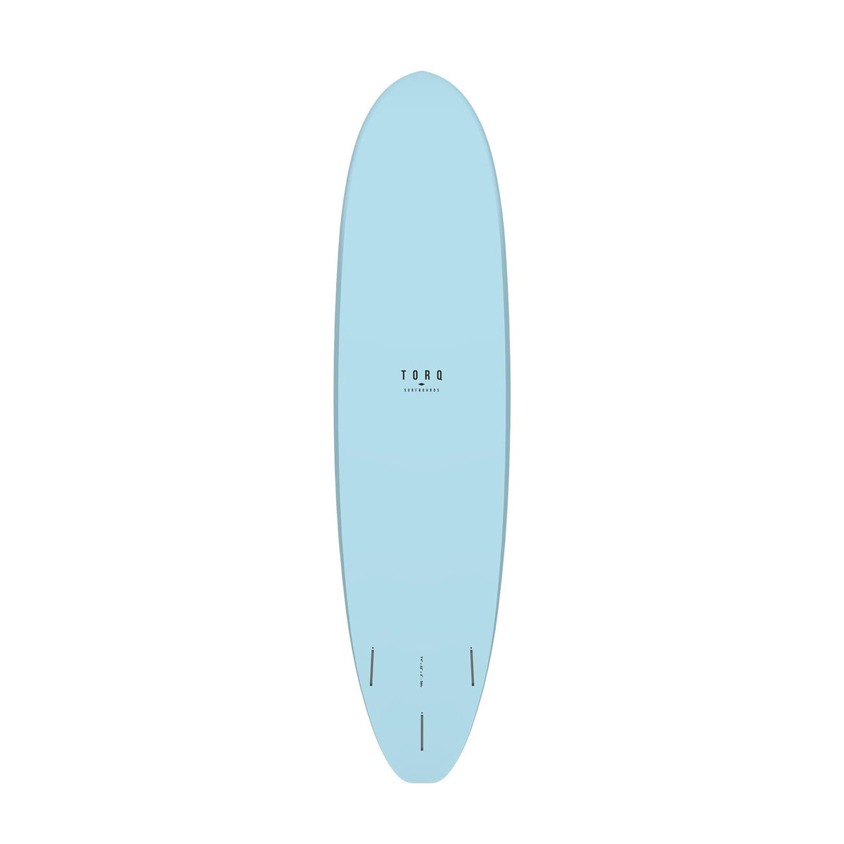 Torq TET V+ MOD Fun Surfboard hellblau, Draufsicht auf das komplette Board mit Finnen