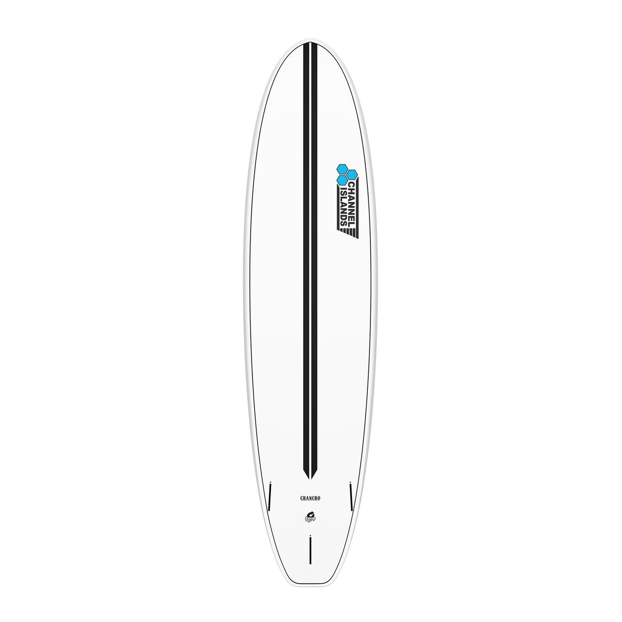 Channel Islands X-lite Chancho Surfboard weiß mit schwarzem Streifen, Draufsicht