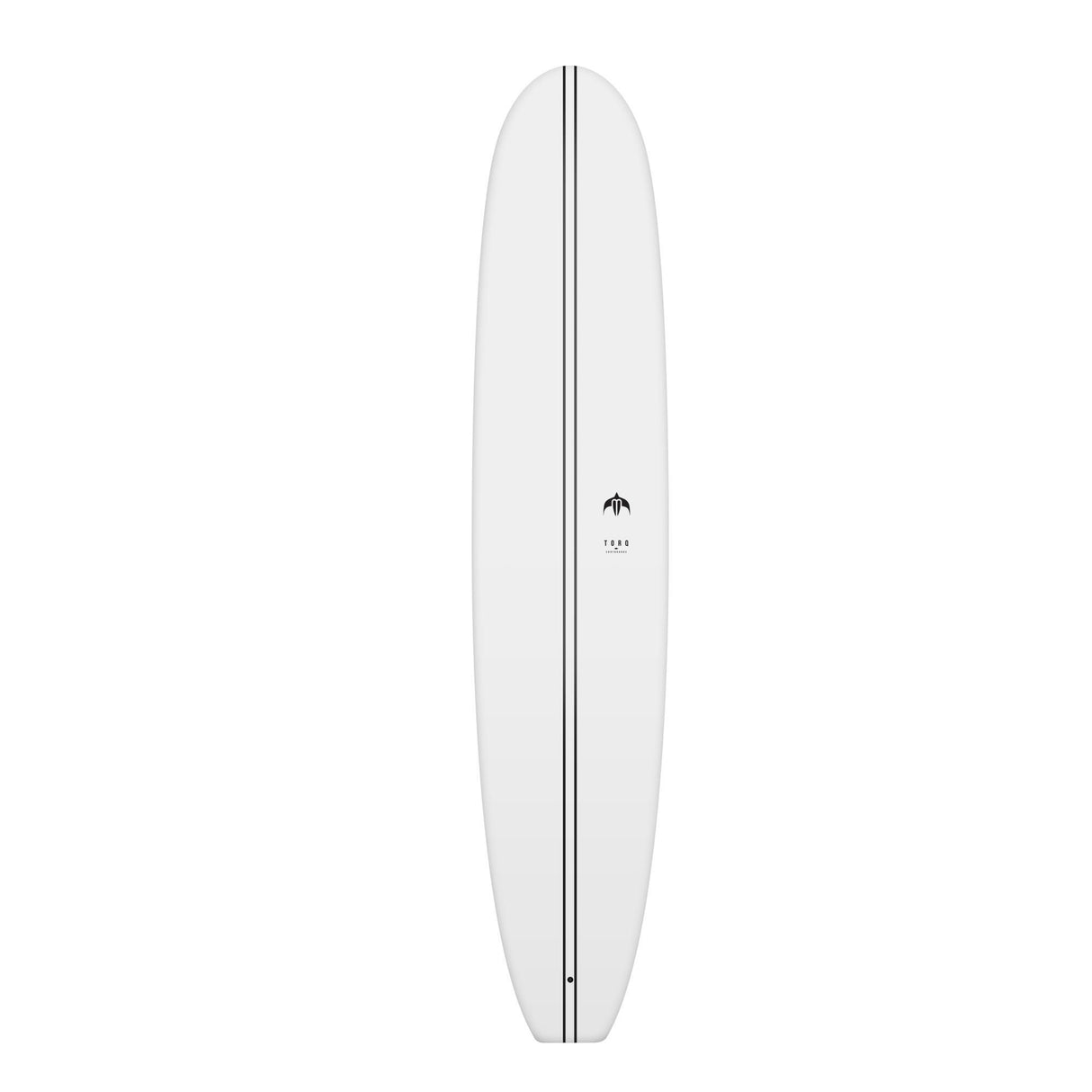Torq TEC Delpero Pig Surfboard in Weiß, Draufsicht, mit schwarzem Mittelstreifen und Logo