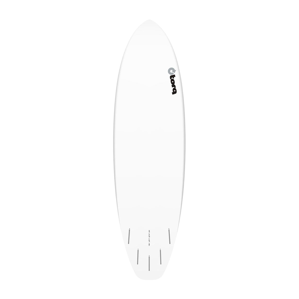 Torq TET BigBoy 23 Surfboard, weiß, Draufsicht, ovales Design mit Finnen