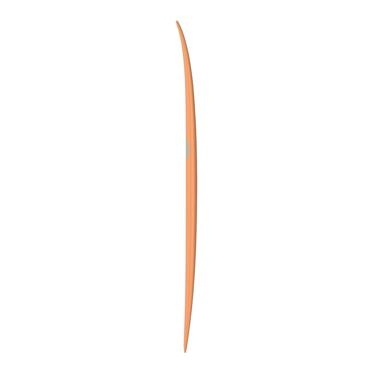 Torq TET MOD Fish Surfboard mit orangem Rail und weißem Deck, Frontalansicht
