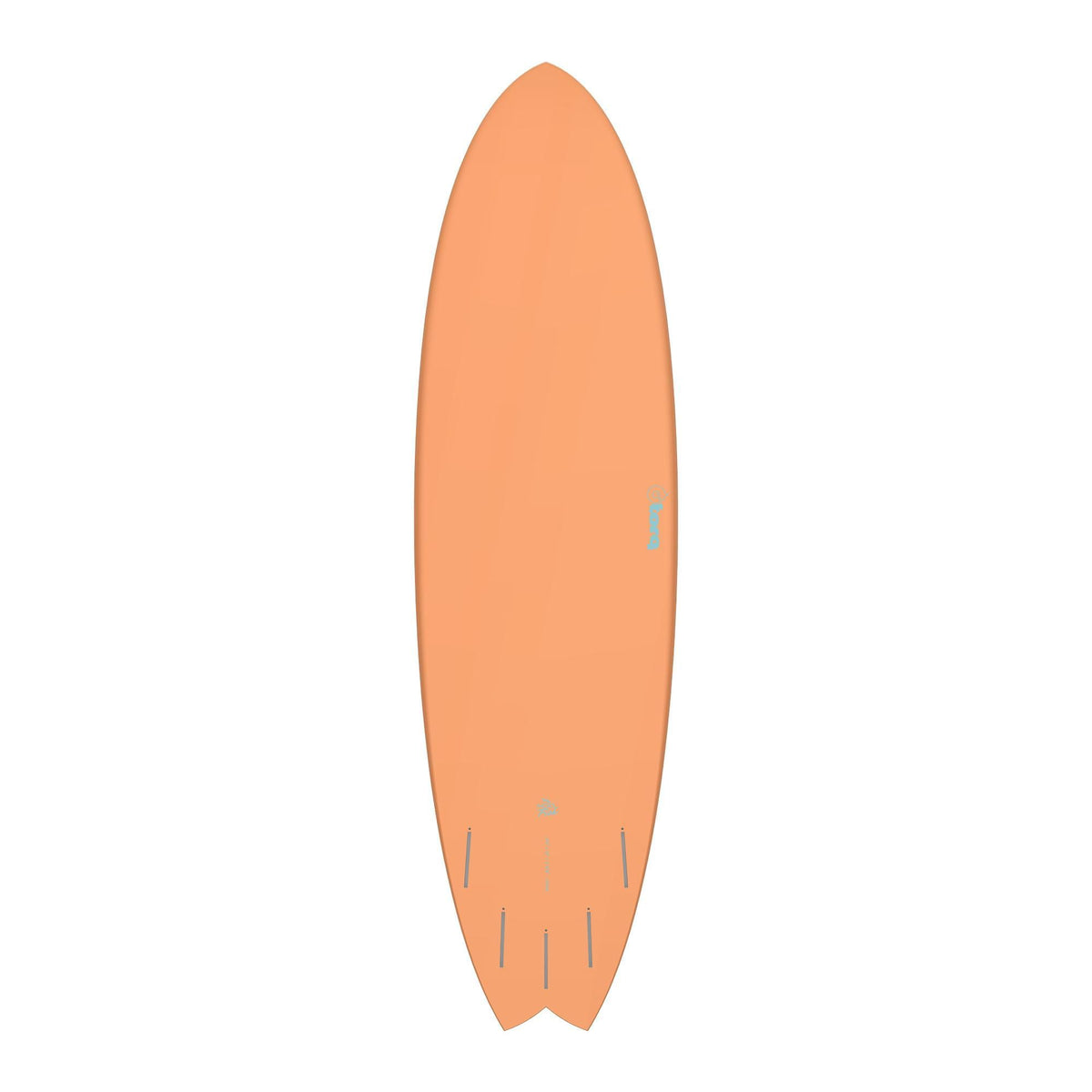 Torq TET MOD Fish Surfboard in Orange, Seitenansicht des schlanken Funboards mit geschwungener Form