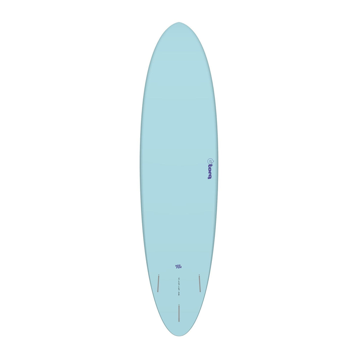 Torq TET MOD Fun & Fish Surfboard in hellblau, Draufsicht, ovale Form mit abgerundetem Nose und Tail
