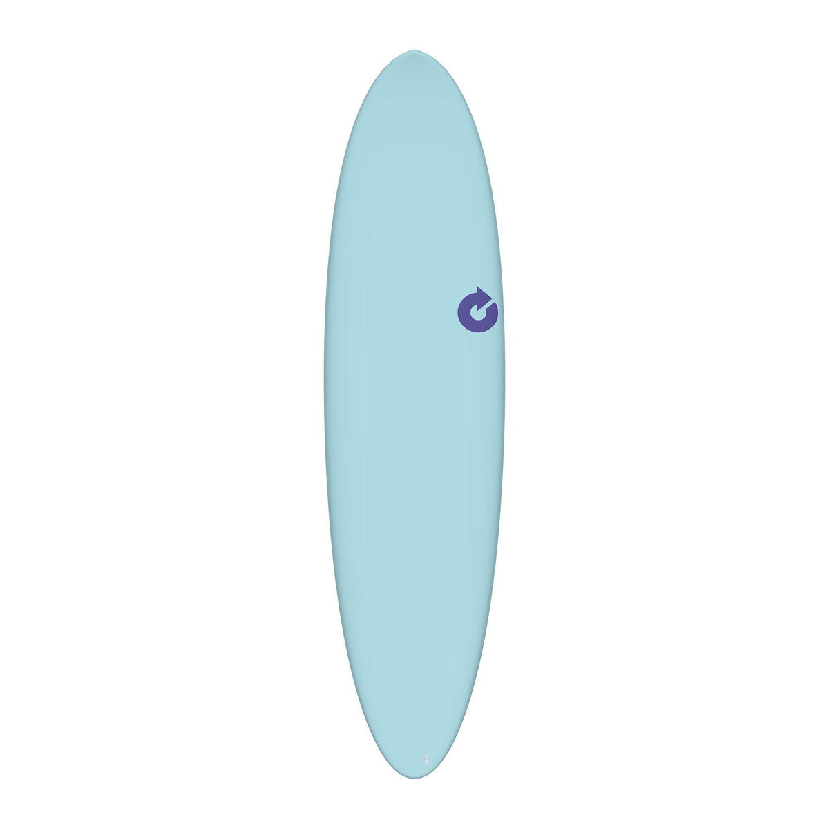 Torq TET MOD Fun & Fish Surfboard in Hellblau, Frontalansicht mit violettem Fish-Logo