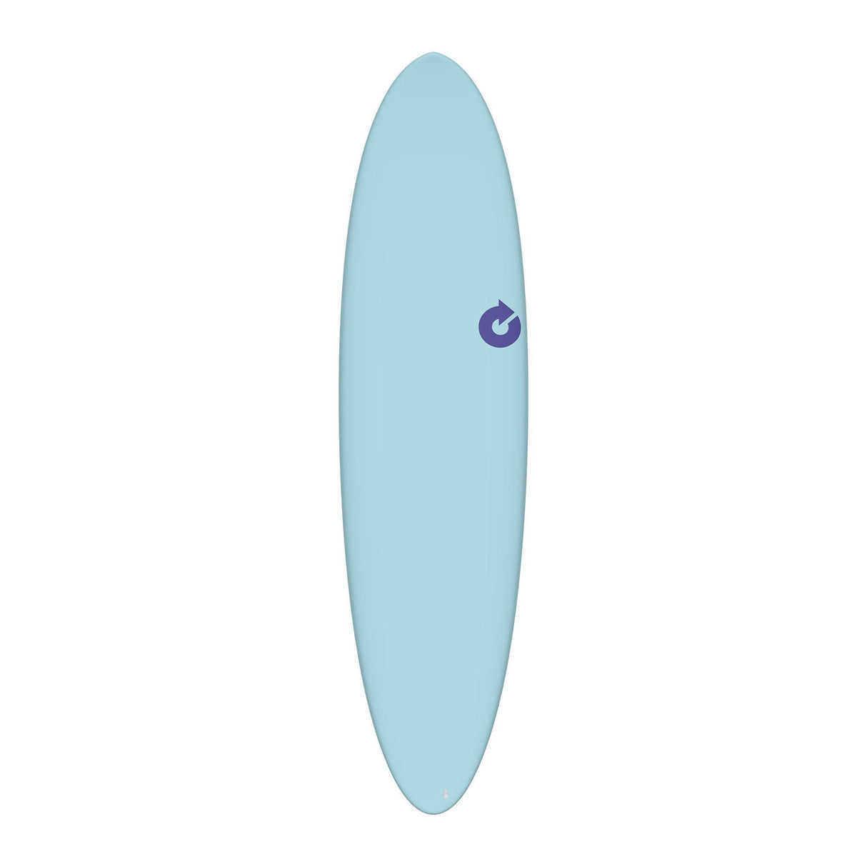 Torq TET MOD Fun & Fish Surfboard in Hellblau, Frontalansicht mit violettem Fish-Logo