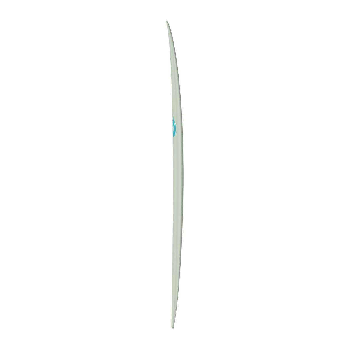 Torq TET V+ MOD Fun Surfboard in Grün mit blauem Detail, Seitenansicht auf weißem Hintergrund