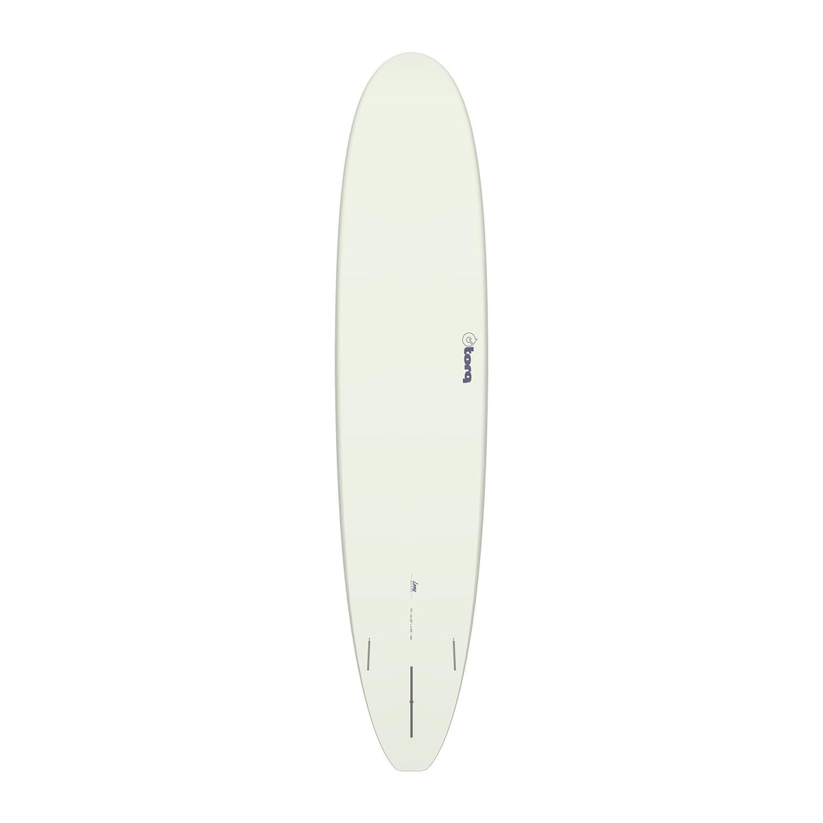 Torq TET Longboard in Blau, Draufsicht auf das komplette Surfboard mit gerundetem Design und Fin-Boxen am Heck