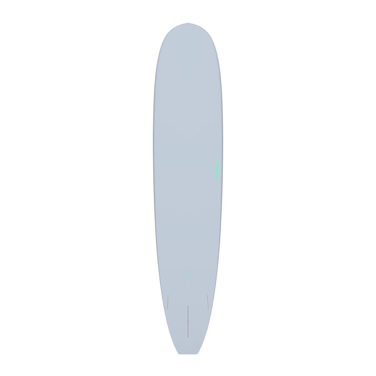 Torq TET Longboard in Graublau, ovale Form, Draufsicht auf das komplette Surfboard