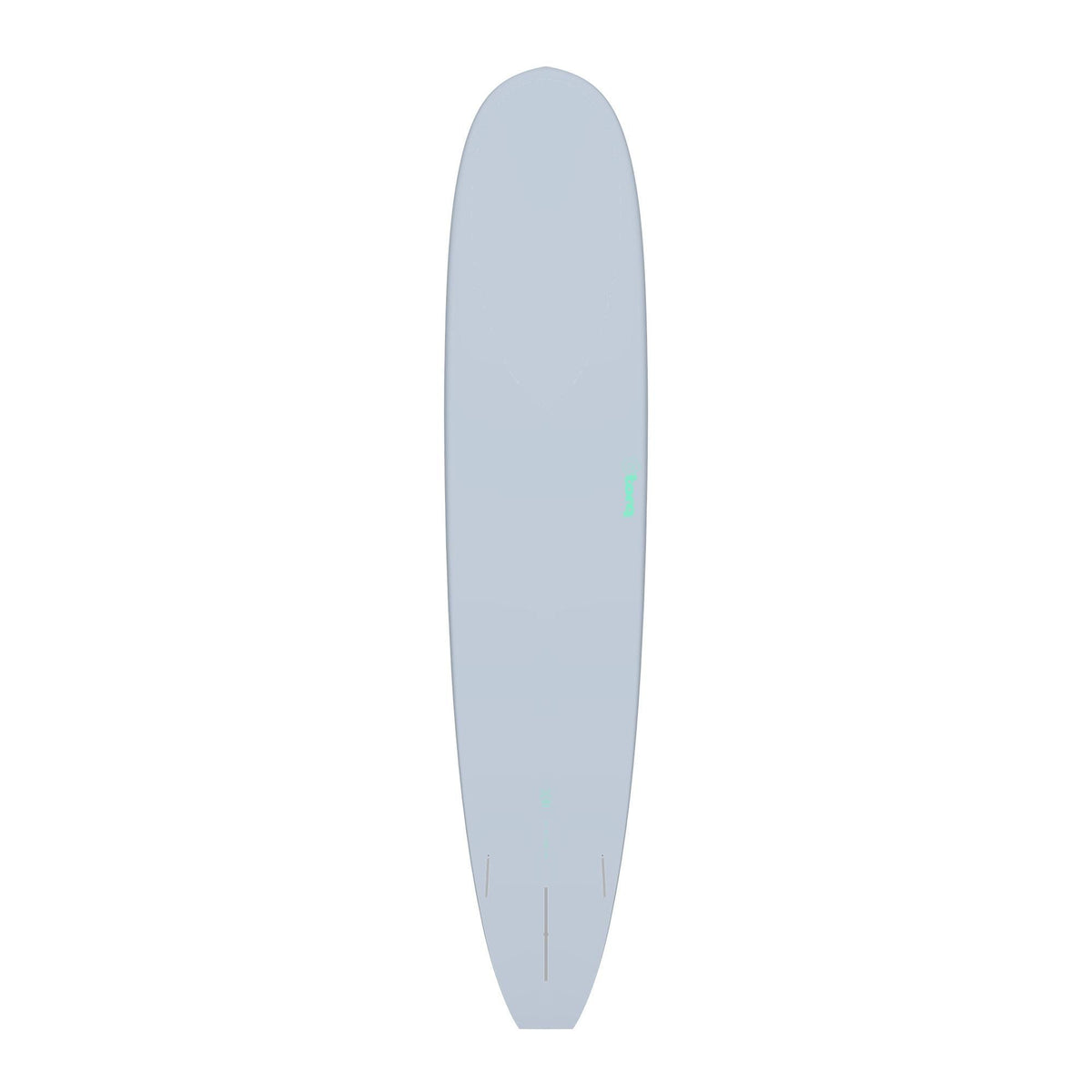 Torq TET Longboard in Blau, Draufsicht auf das vollständige Surfboard mit oval geformtem Deck und Torq-Logo