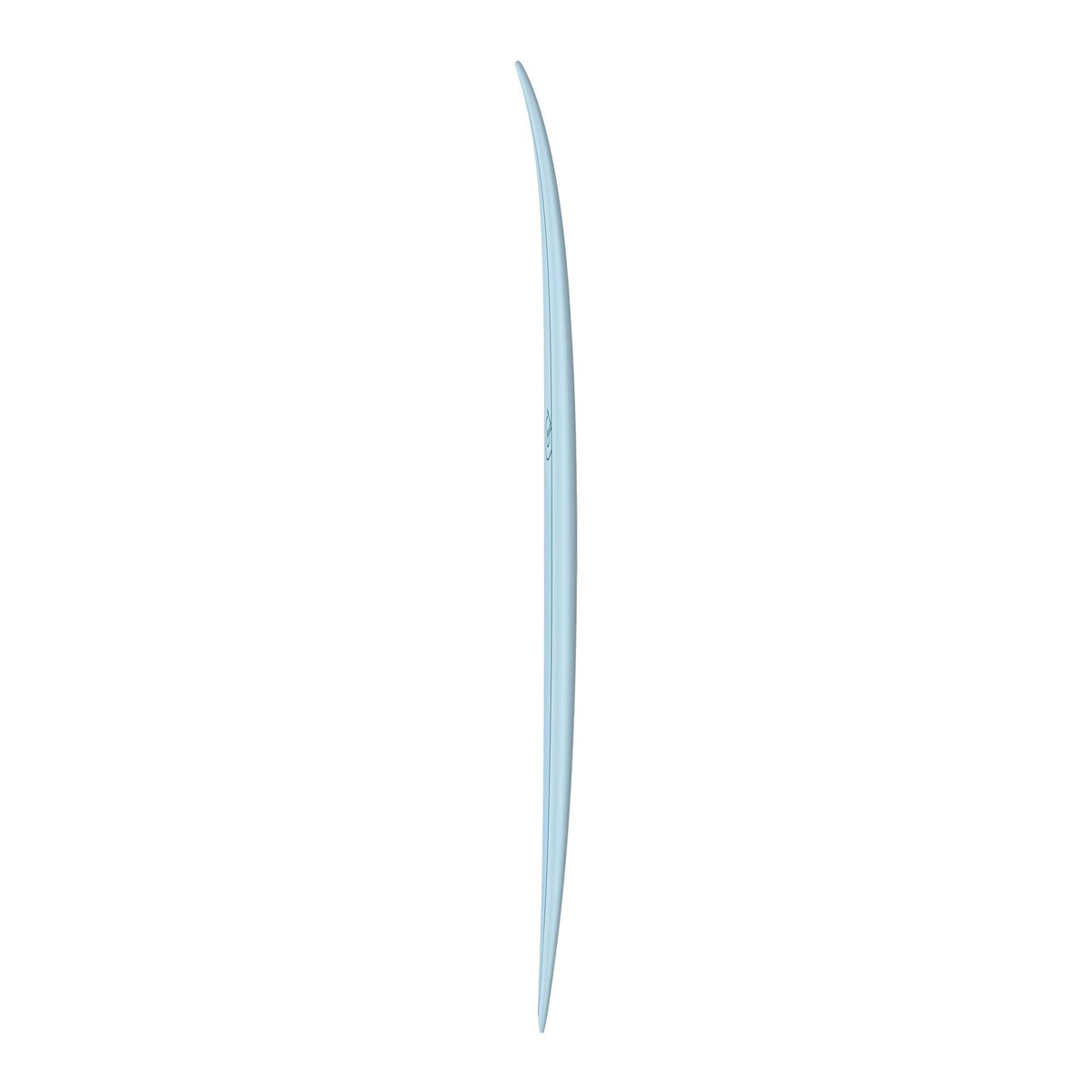 Torq TET MOD Fun & Fish Surfboard in heller Blaufarbe, schlanke Form, Seitenansicht
