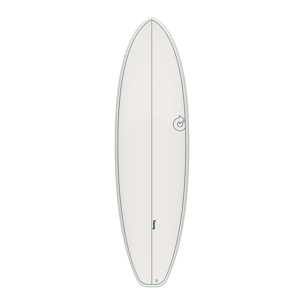 Torq TET BigBoy 23 Surfboard in Blaugrün, schlankes Design mit Golddetail, Seitenansicht