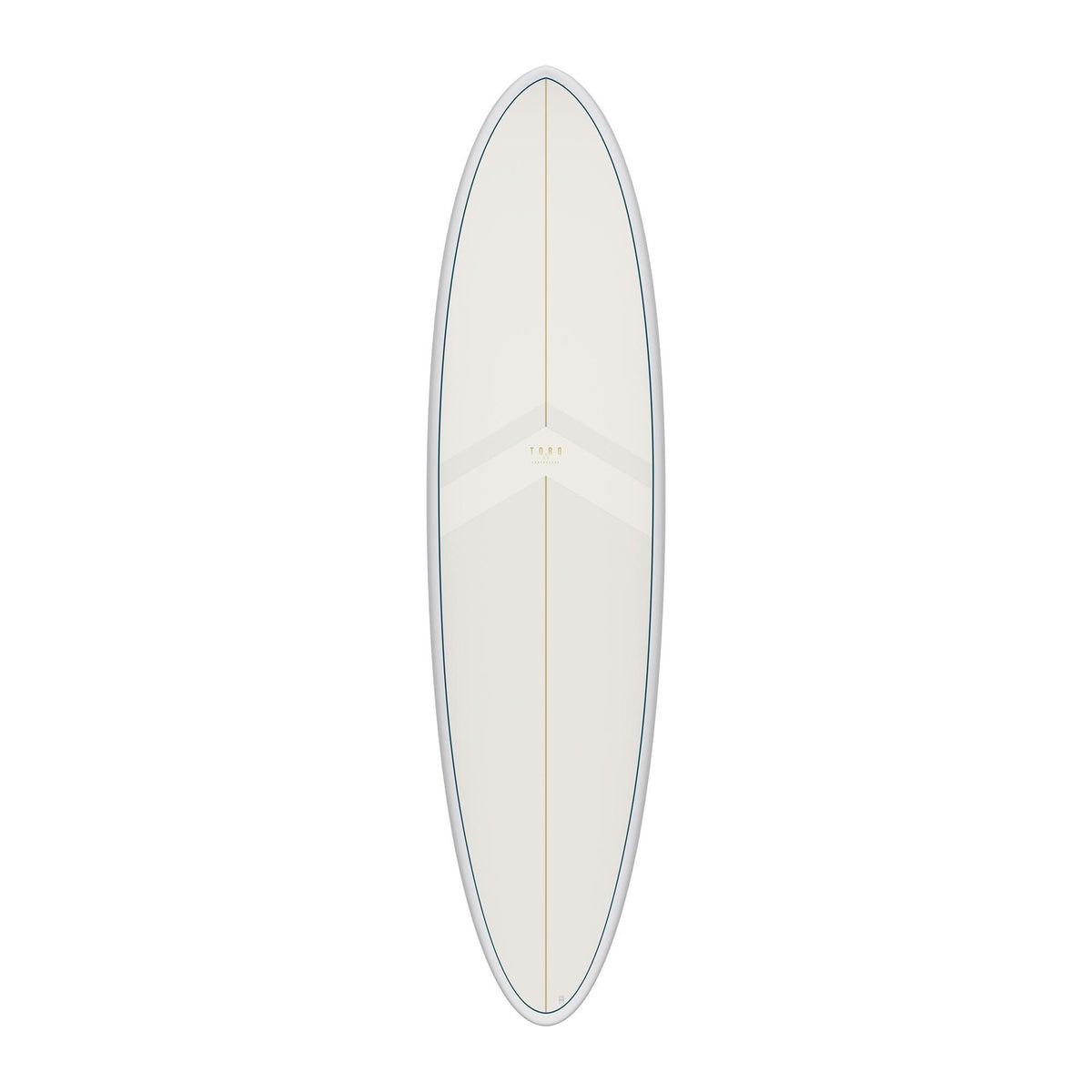 Torq TET MOD Fun & Fish Surfboard, weiß mit grauem Rail, Draufsicht auf das komplette Board