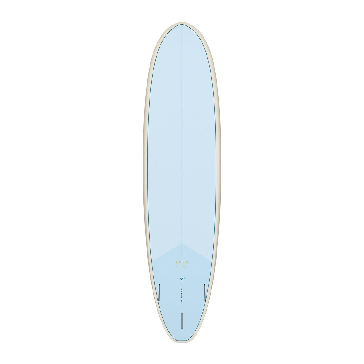 Torq TET V+ MOD Fun Surfboard in hellem Blau, Draufsicht auf weißem Hintergrund