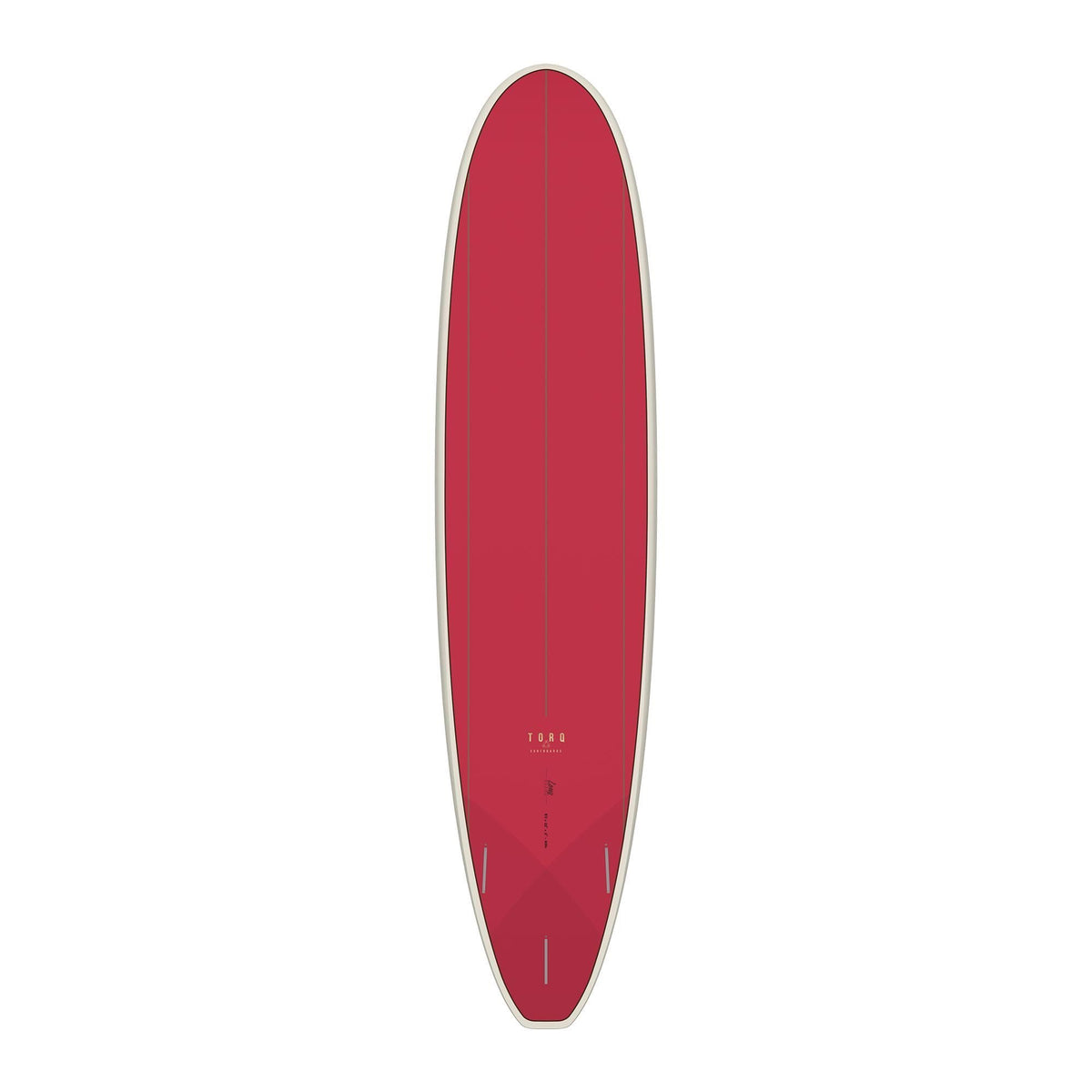 Torq TET Longboard in Rot, Draufsicht, Surfboard mit weißer Kante und Mittelstrich