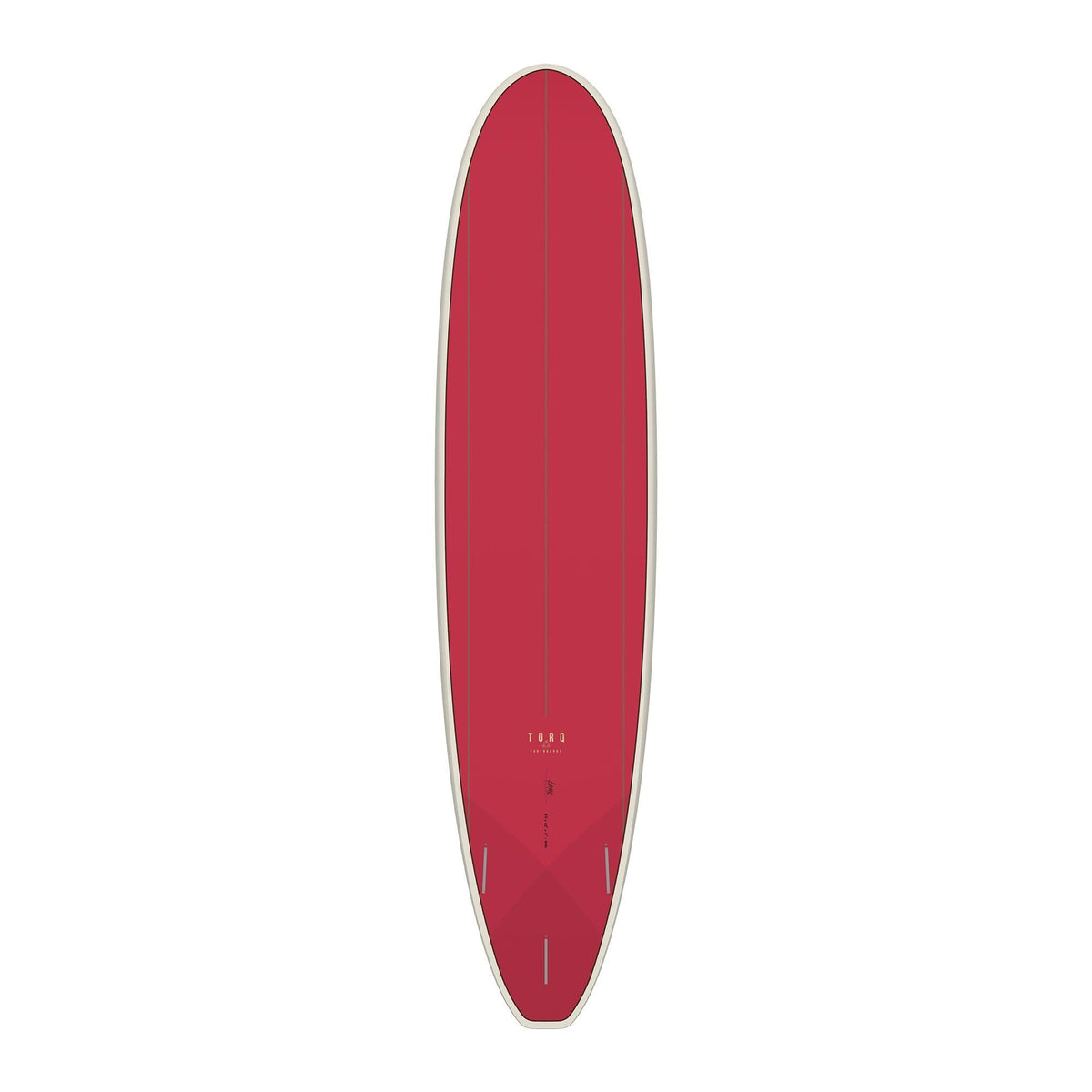 Torq TET Longboard in Rot, Draufsicht, Surfboard mit weißer Kante und Mittelstrich