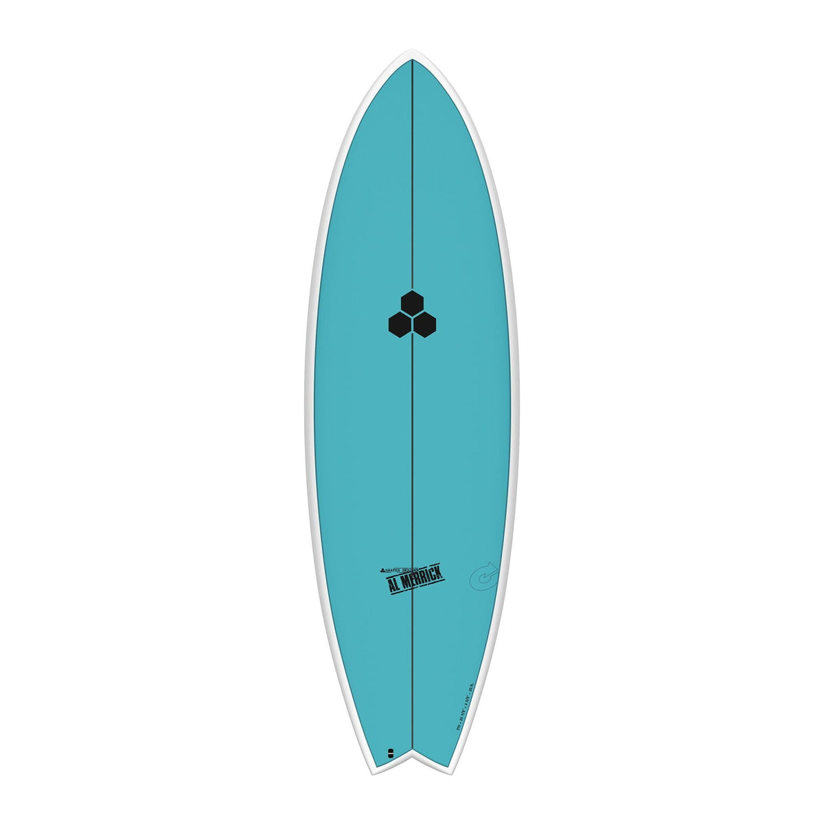 Channel Islands X-lite PodMod Surfboard, Türkis, Fischform, Draufsicht