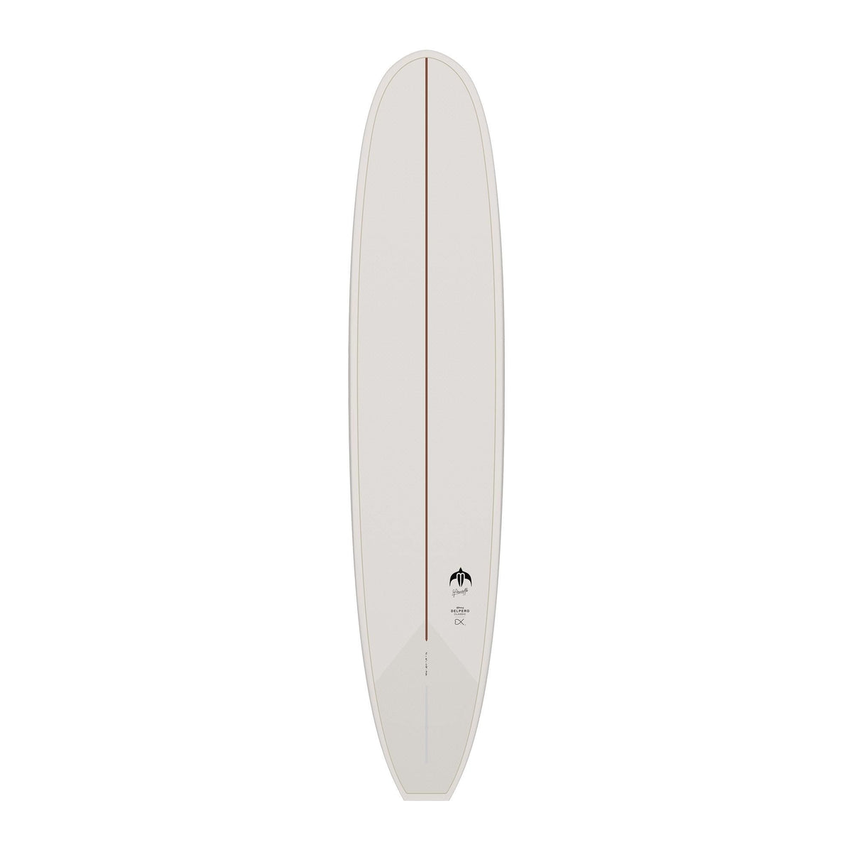 TORQ TET Delpero Classic Surfboard in Weiß, Draufsicht, mit Centerline und klassischem Design