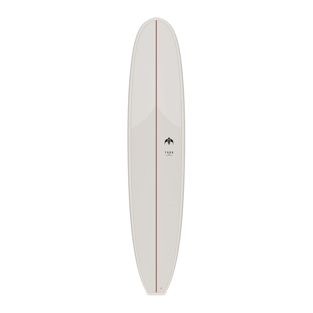 TORQ TET Delpero Classic Surfboard, cremeweiß, Frontansicht, längliches Design mit Mittelstrich und Logo