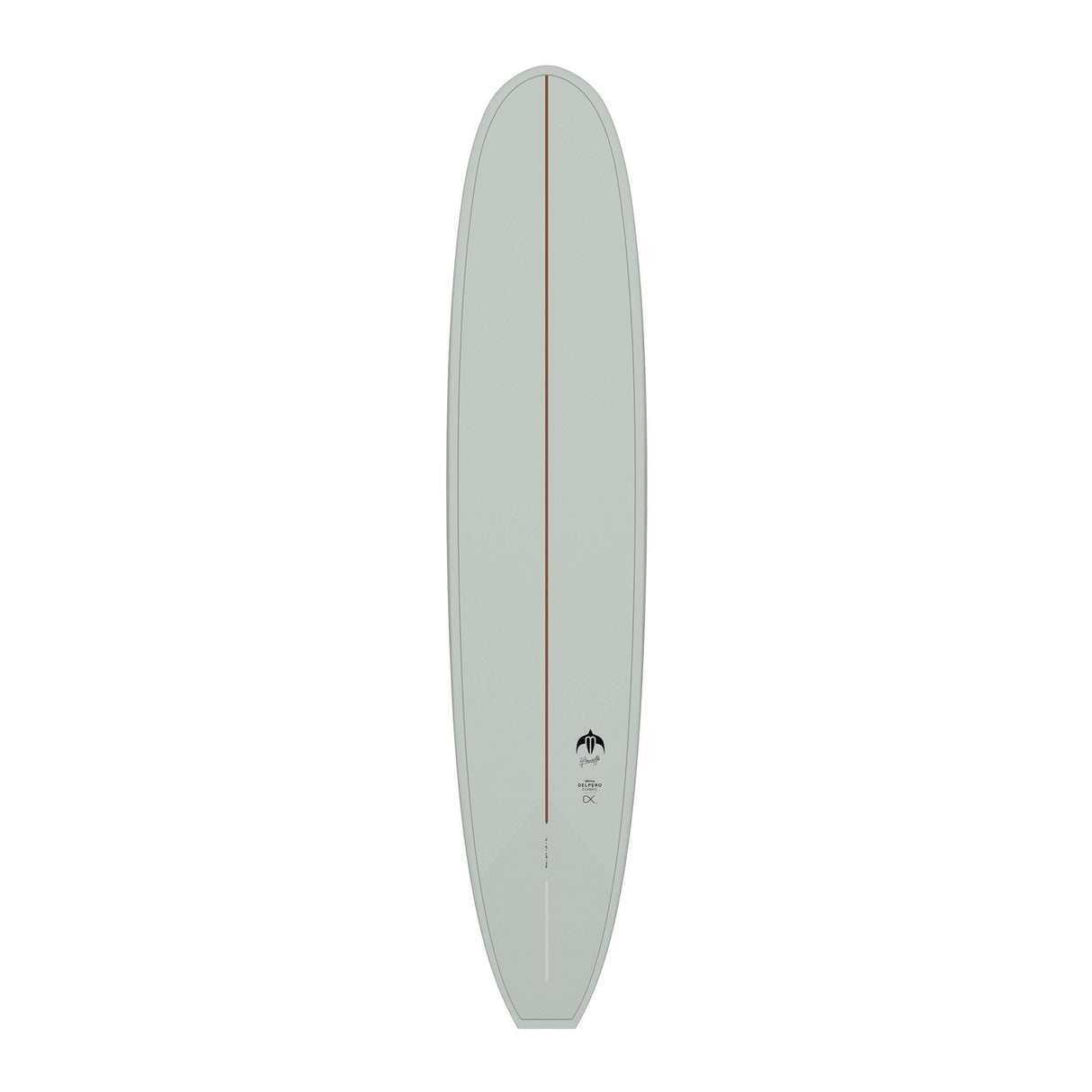 TORQ TET Delpero Classic Surfboard, hellgrau, ovale Form, Draufsicht, Fiberglas-Konstruktion mit Mittelkiel