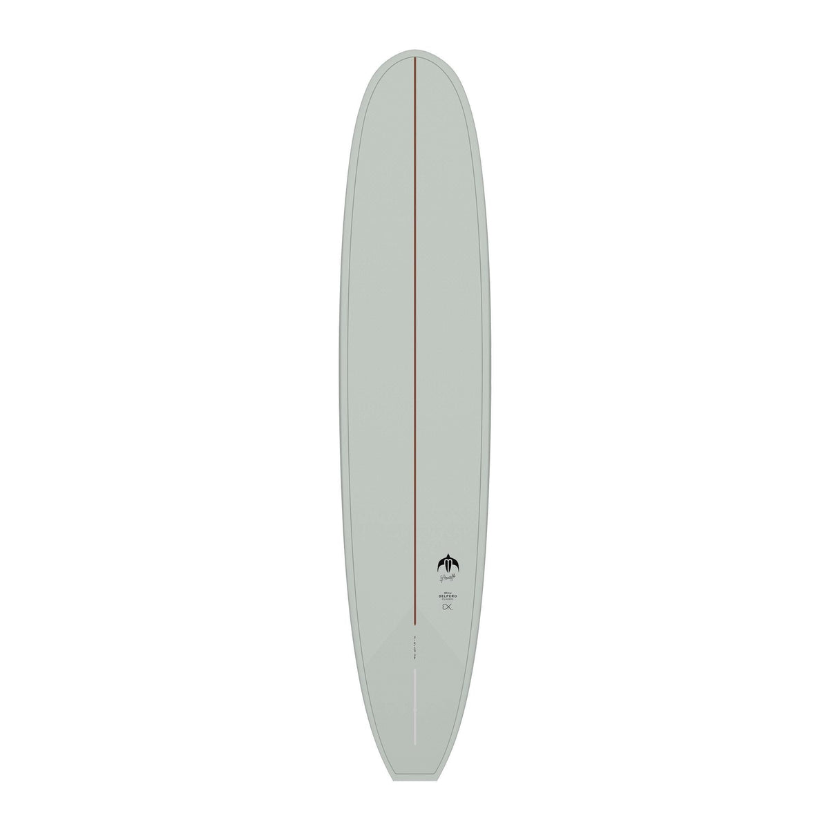 TORQ TET Delpero Classic Surfboard, hellgrau, ovale Form, Draufsicht, Fiberglas-Konstruktion mit Mittelkiel