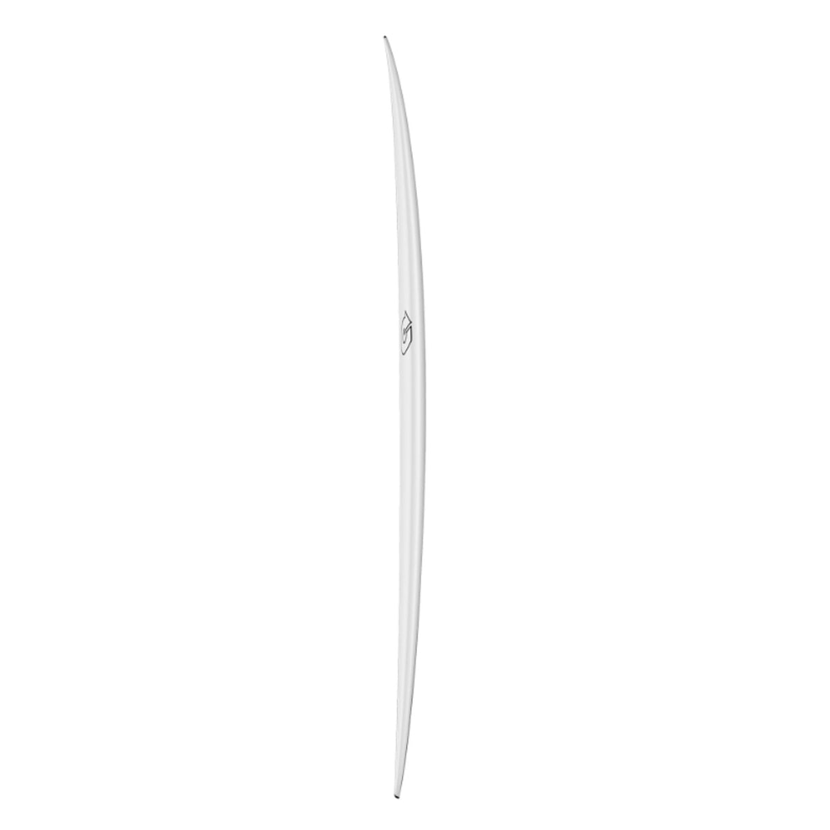 Torq TEC Delpero MPW Surfboard in Weiß, schlankes Design mit spitzem Ende, Seitenansicht