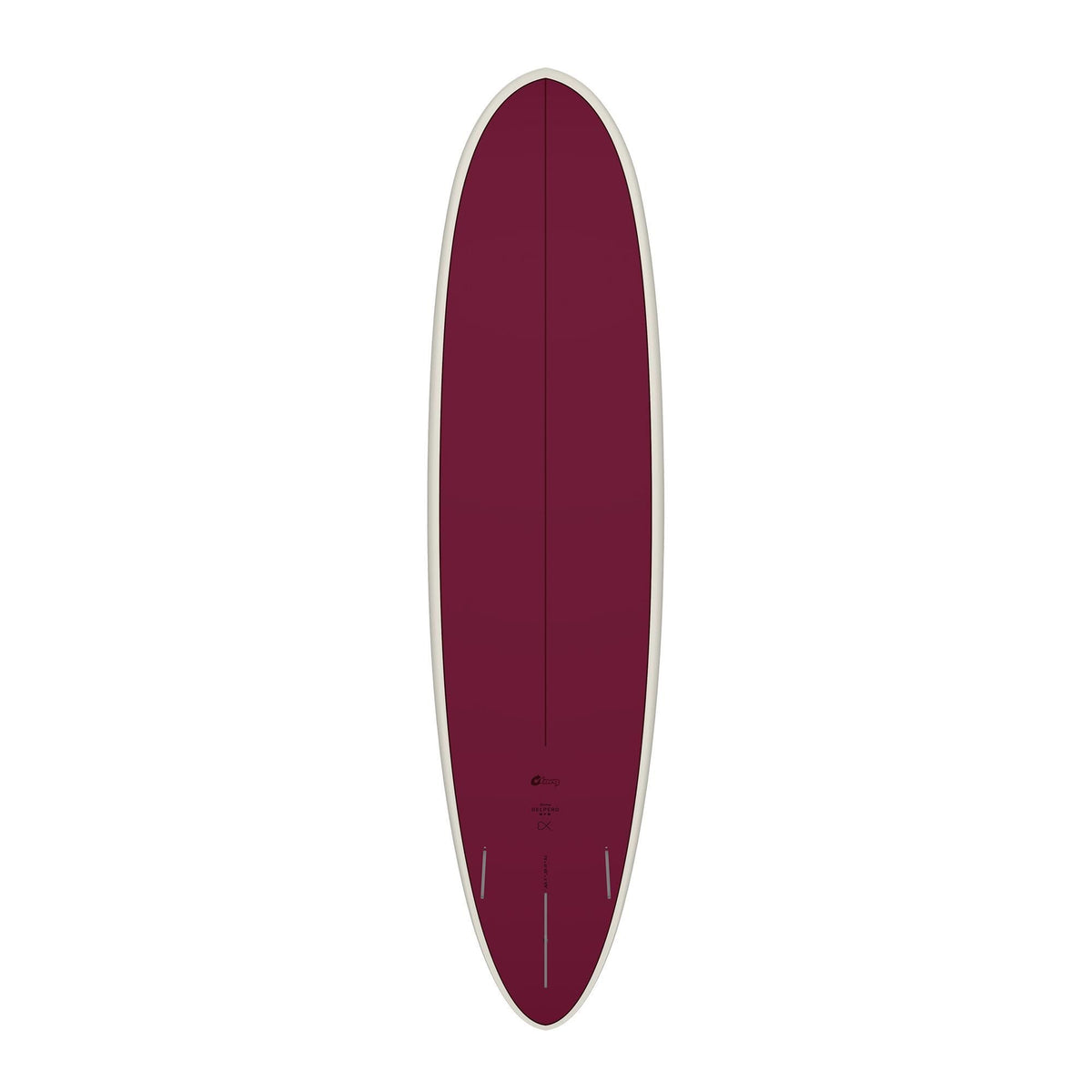 Torq TET Delpero MPW Surfboard, burgunderrot mit weißem Rail, Draufsicht