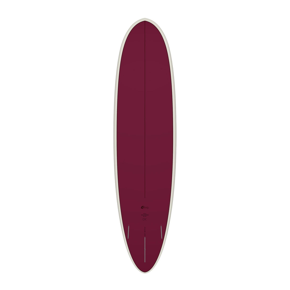Torq TET Delpero MPW Surfboard in Burgundy mit weißem Rail, Draufsicht