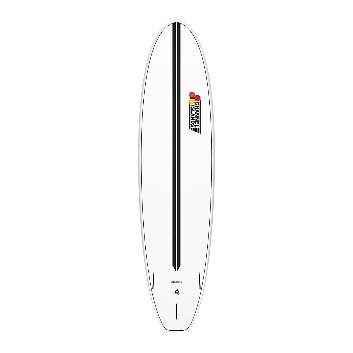 Channel Islands X-lite Chancho Surfboard, weiß mit schwarzem Streifen, Draufsicht