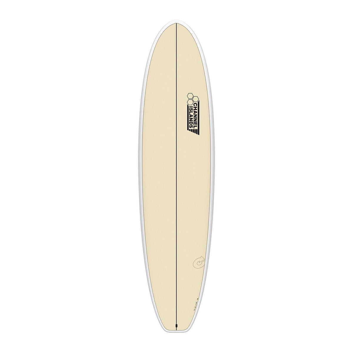 Channel Islands X-lite Chancho Surfboard, Creme, Vollansicht, ovales Design mit weißem Rail