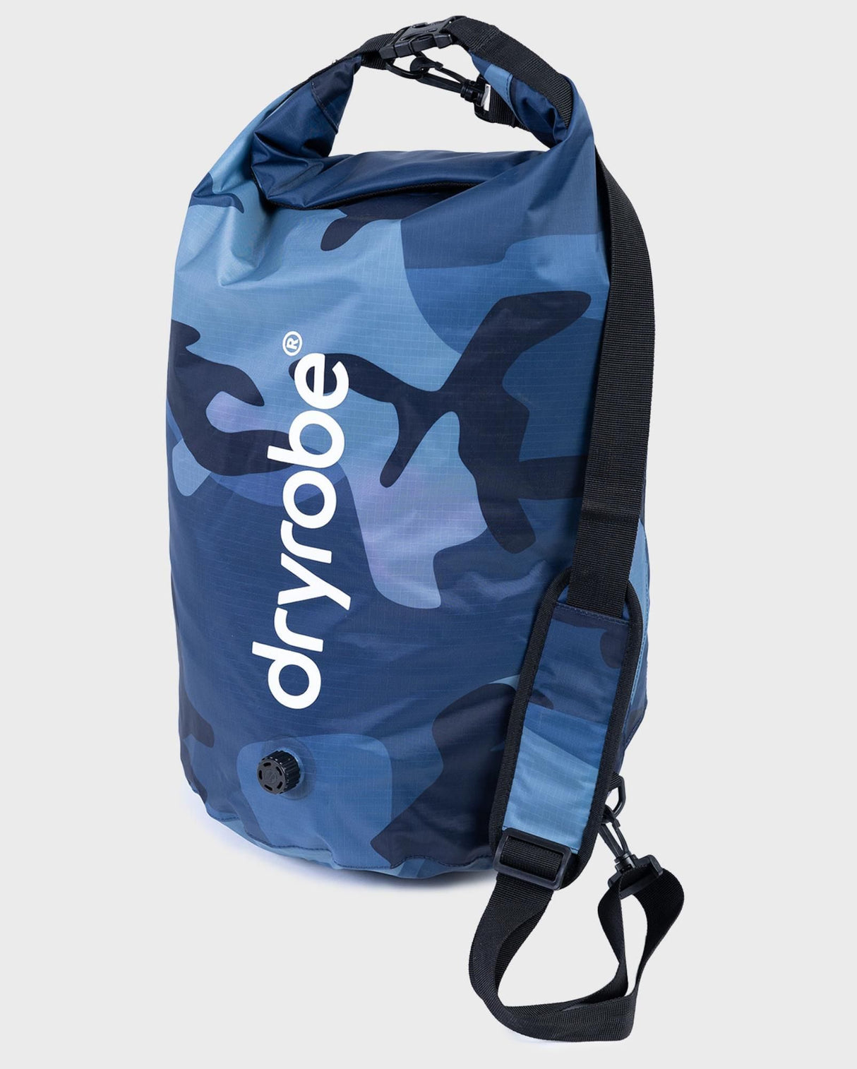 Dryrobe wasserdichter Packsack Drybag in Blau-Camouflage mit Schulterriemen, Frontalansicht
