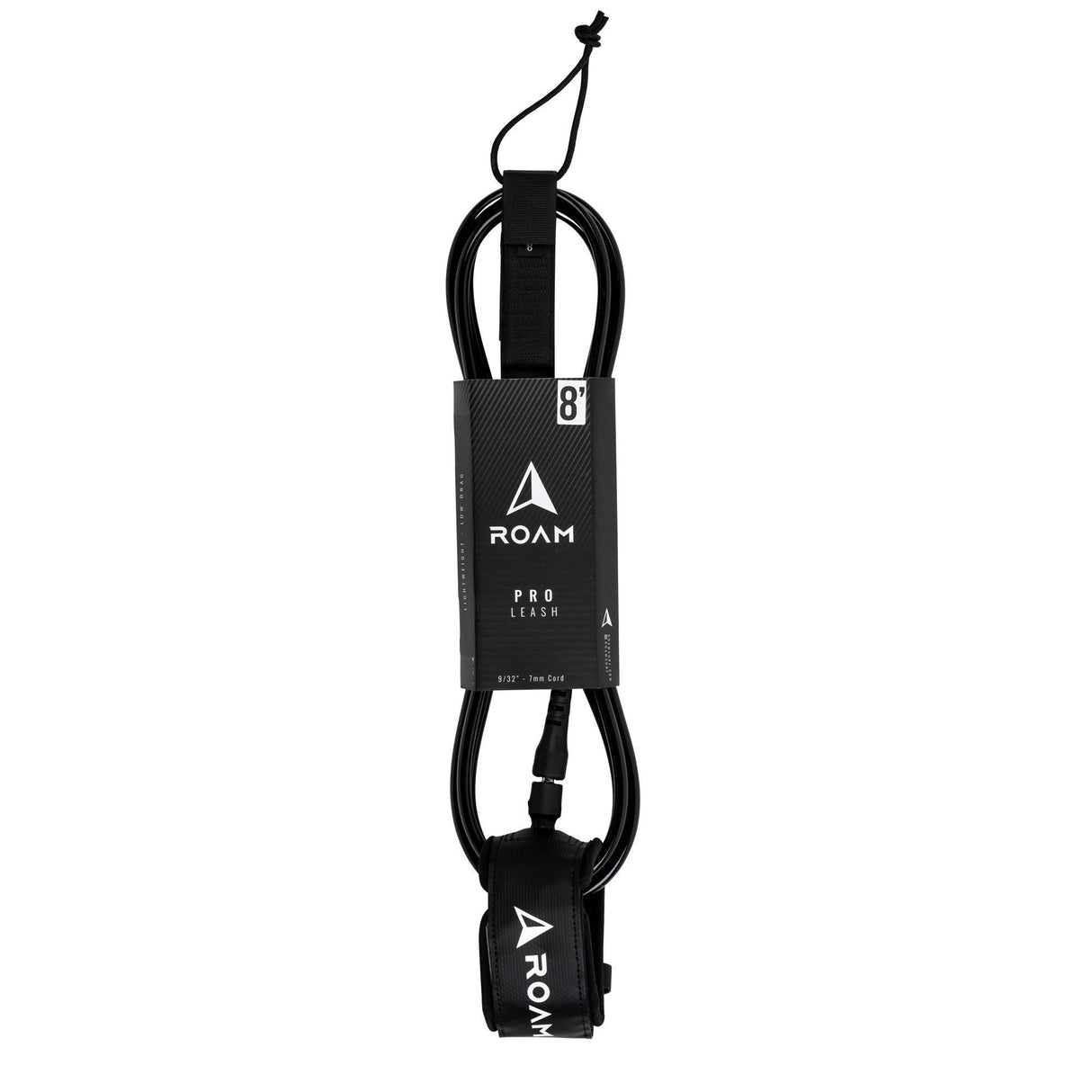 ROAM Surfboard Leash PRO schwarz, Polyurethan, mit Manschette und Befestigungsschlaufe, Frontansicht