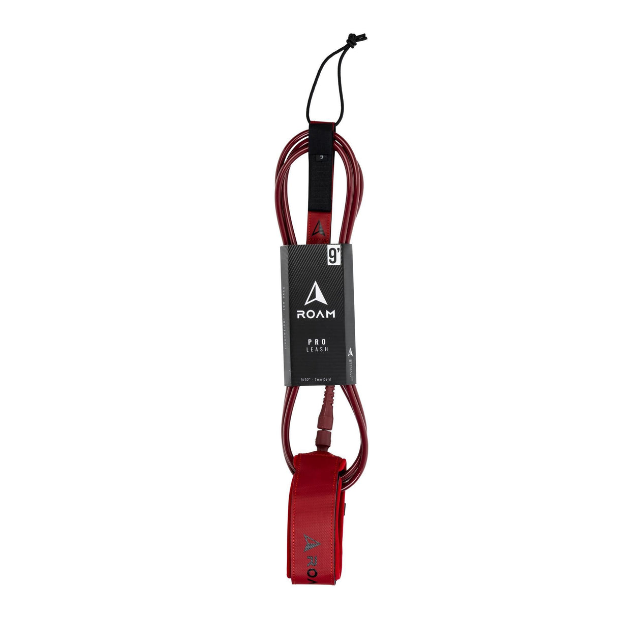 ROAM Surfboard Leash PRO in Bordeaux und Schwarz mit Neopren-Manschette, Frontalansicht