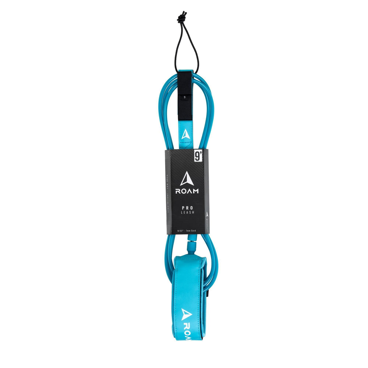 ROAM Surfboard Leash PRO Knie in Blau-Schwarz mit Cord und Manschette, Frontalansicht