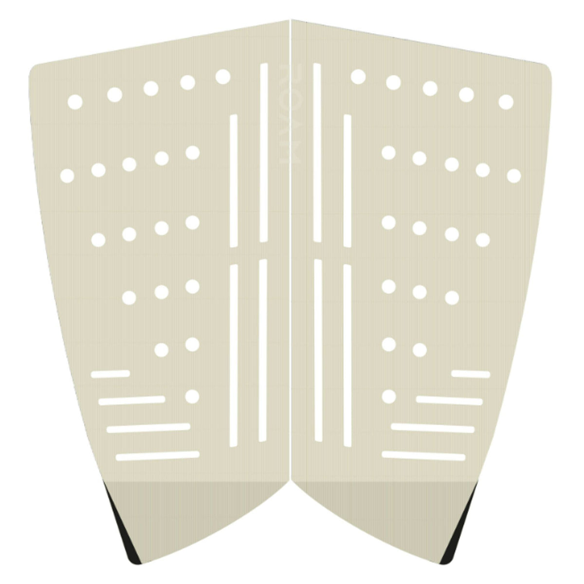 Roam Footpad Deck Lite Traction Pad 2-teilig in Creme mit Grifflöchern und schwarzen Kanten, Draufsicht