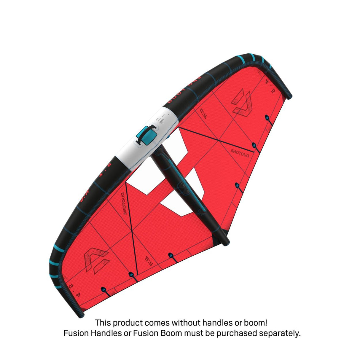 Duotone Unit 2027 Kitesegel rot schwarz mit schwarzem Tubular-Rahmen, Frontalansicht des aufblasbaren Wassersports-Segels