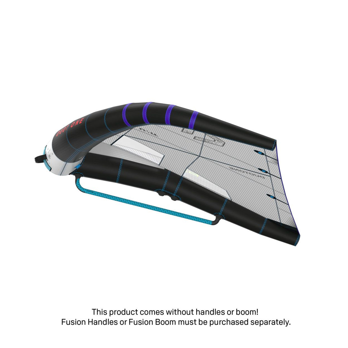 Duotone Unit 2027 Kite mit schwarzem Tuch, blauem und violettem Design, Angled View