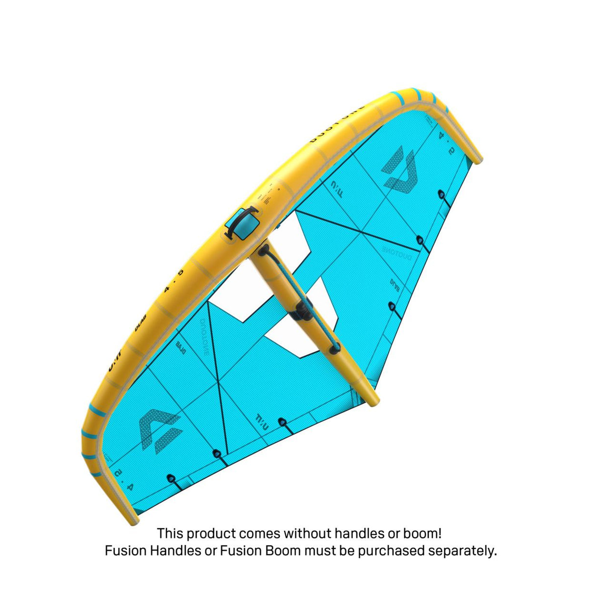 Duotone Unit D/LAB 2027 Kite in Blau und Gelb, Frontalansicht ohne Griffe und Ausleger