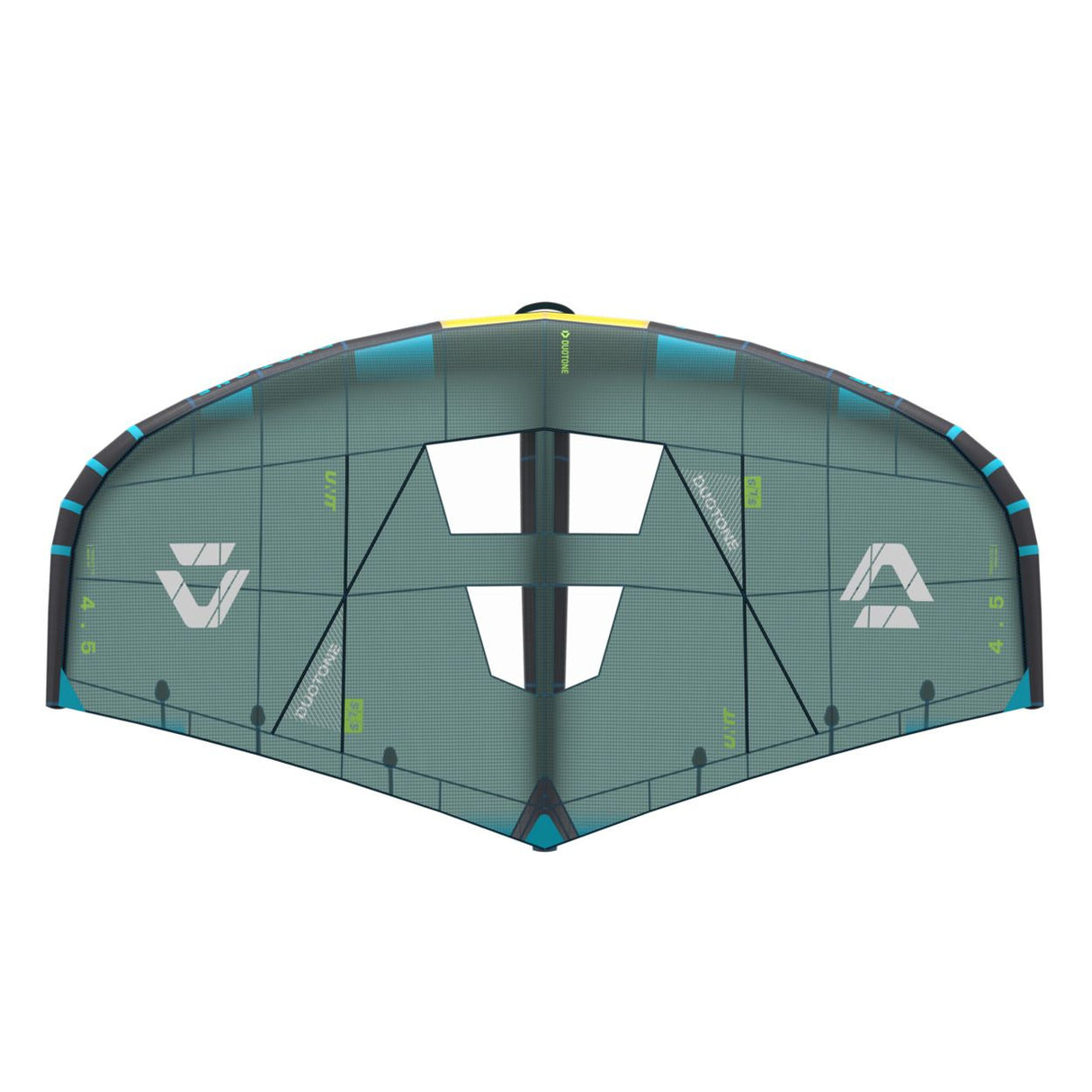 Duotone Unit SLS 2027 Kite, graugrün mit blauem Rahmen, Frontalansicht