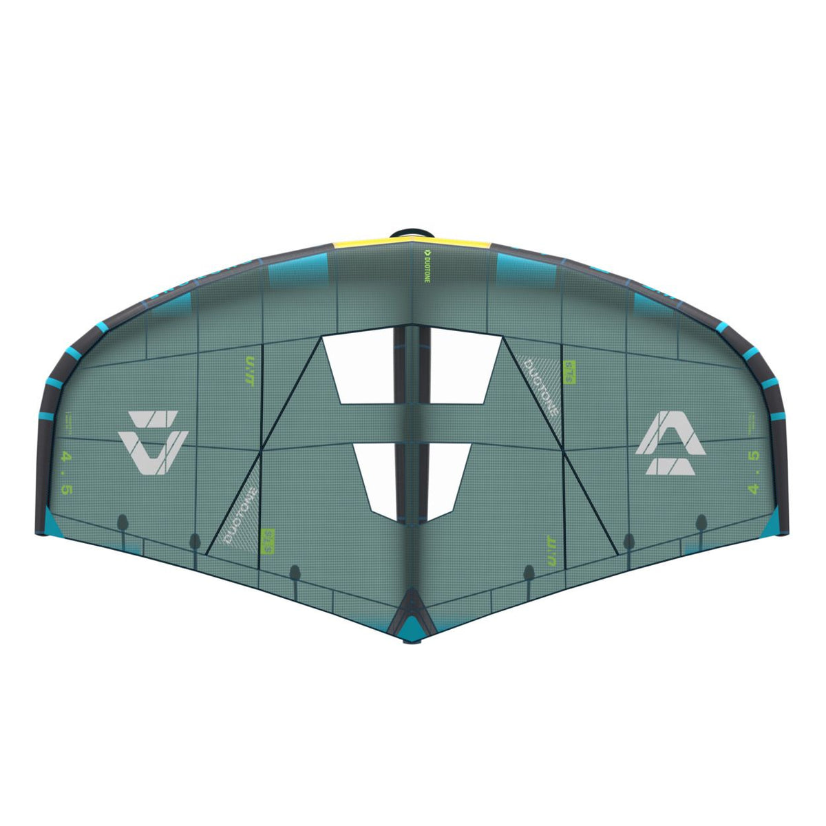 Duotone Unit SLS 2027 Kite, graugrün mit blauem Rahmen, Frontalansicht