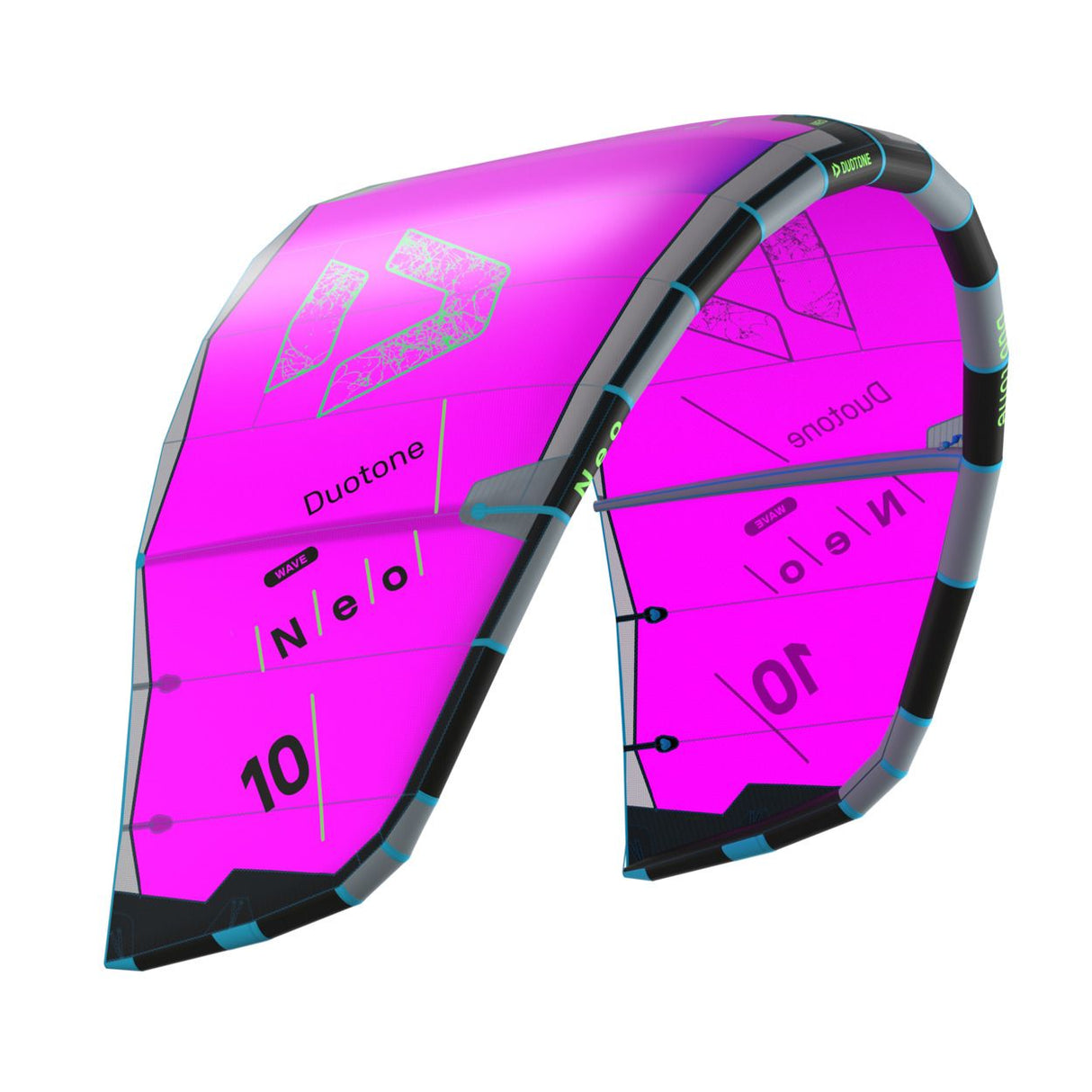 Duotone Neo 2027 Kitesegel in Neon-Pink mit schwarzen Streben, Frontalansicht