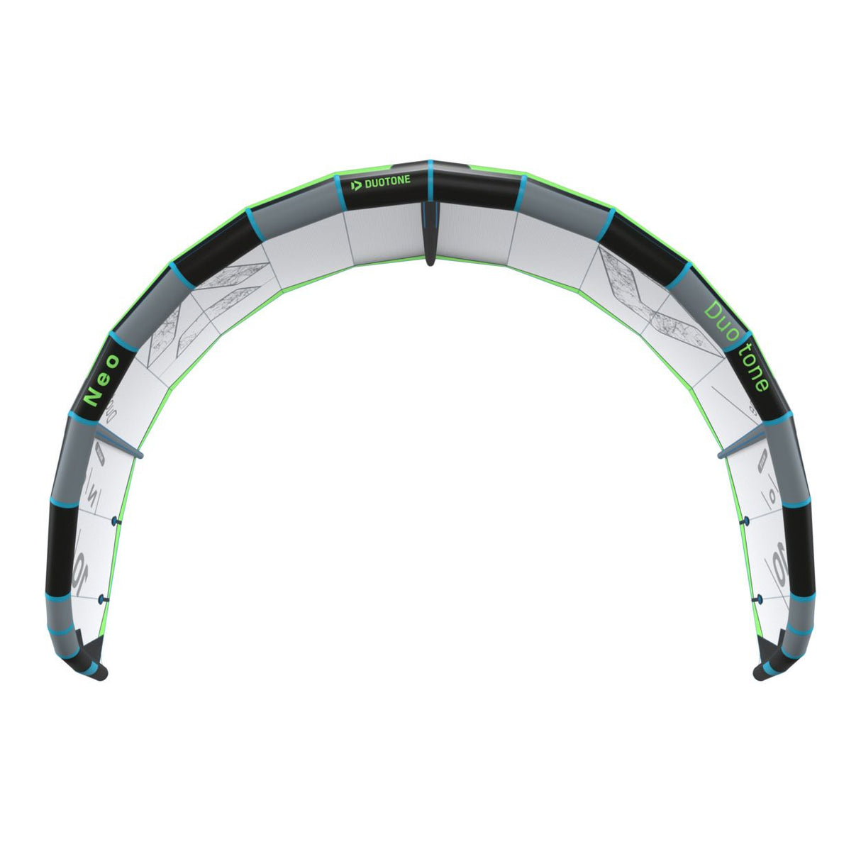 Duotone Neo 2027 Lenkdrachen mit grünem und grauem Duotone-Design, Draufsicht