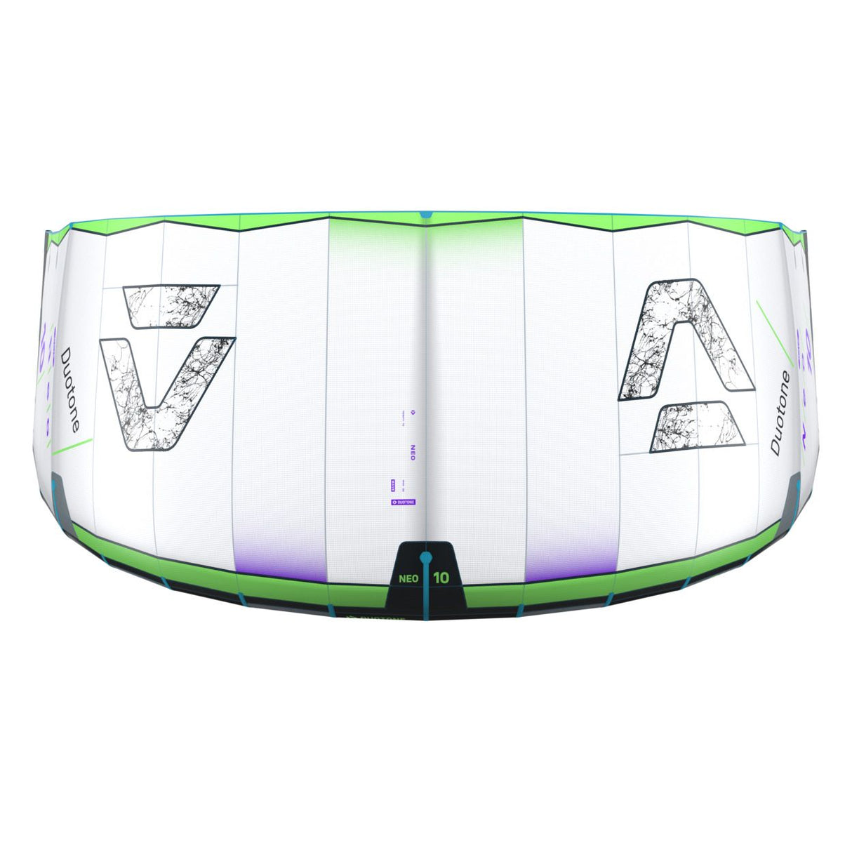 Duotone Neo 2027 Kite mit grünem und violettem Design, Draufsicht