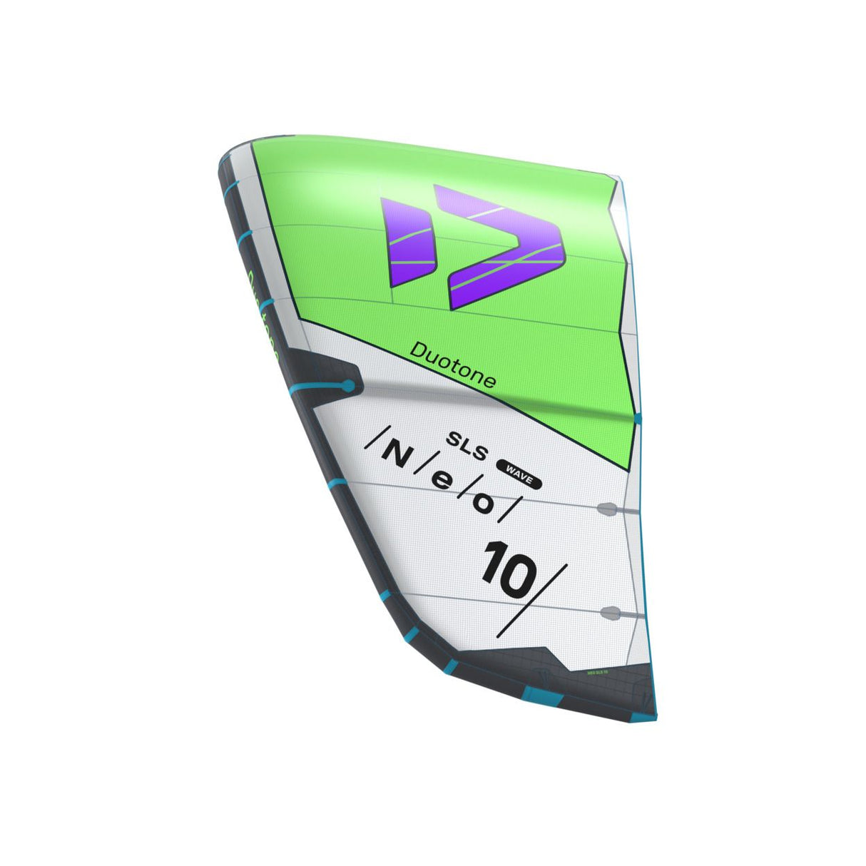 Duotone Neo SLS 2027 Kiteboard grün-weiß mit lila Logo, Seitenansicht