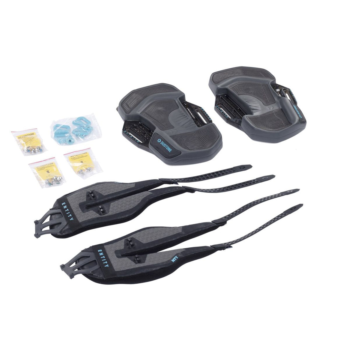 Duotone Entity Ergo 2027 Kite-Trapez Set schwarz mit Pads und Zubehör, Draufsicht