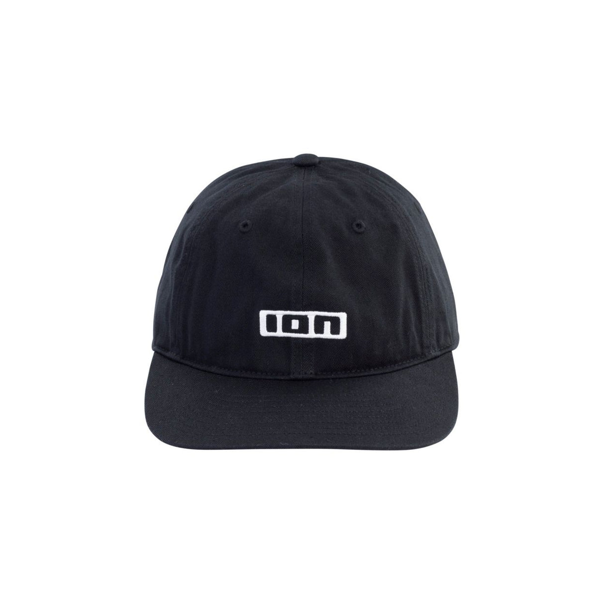 ION Cap Session 2026 schwarze Baseballkappe mit weißem Logo, Frontansicht