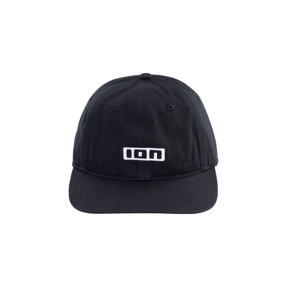 ION Cap Session 2026 schwarze Baseballkappe mit weißem Logo, Frontansicht