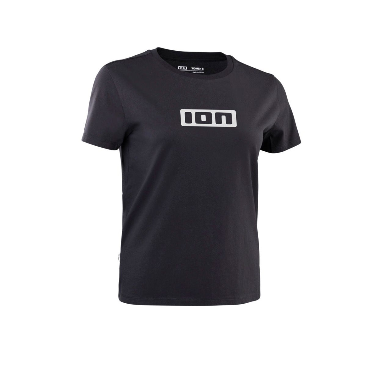 ION Ionic 2026 schwarzes Baumwoll-T-Shirt mit weißem Logo-Print, Vorderansicht