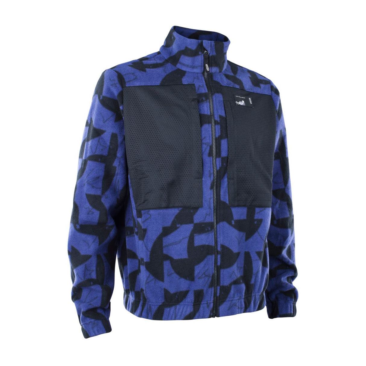 ION HD Fleece Jacke 2026 in Blau-Schwarz mit Camouflage-Muster, Frontansicht