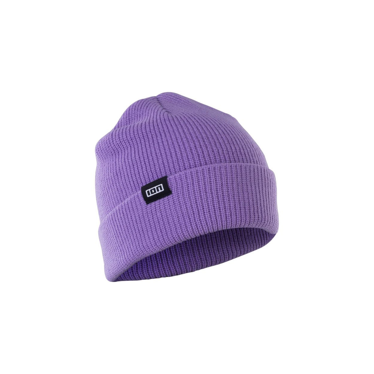 ION Beanie Ionic 2026 in Lila, gerippte Strickstruktur, mit ION-Logo-Label, Frontalansicht