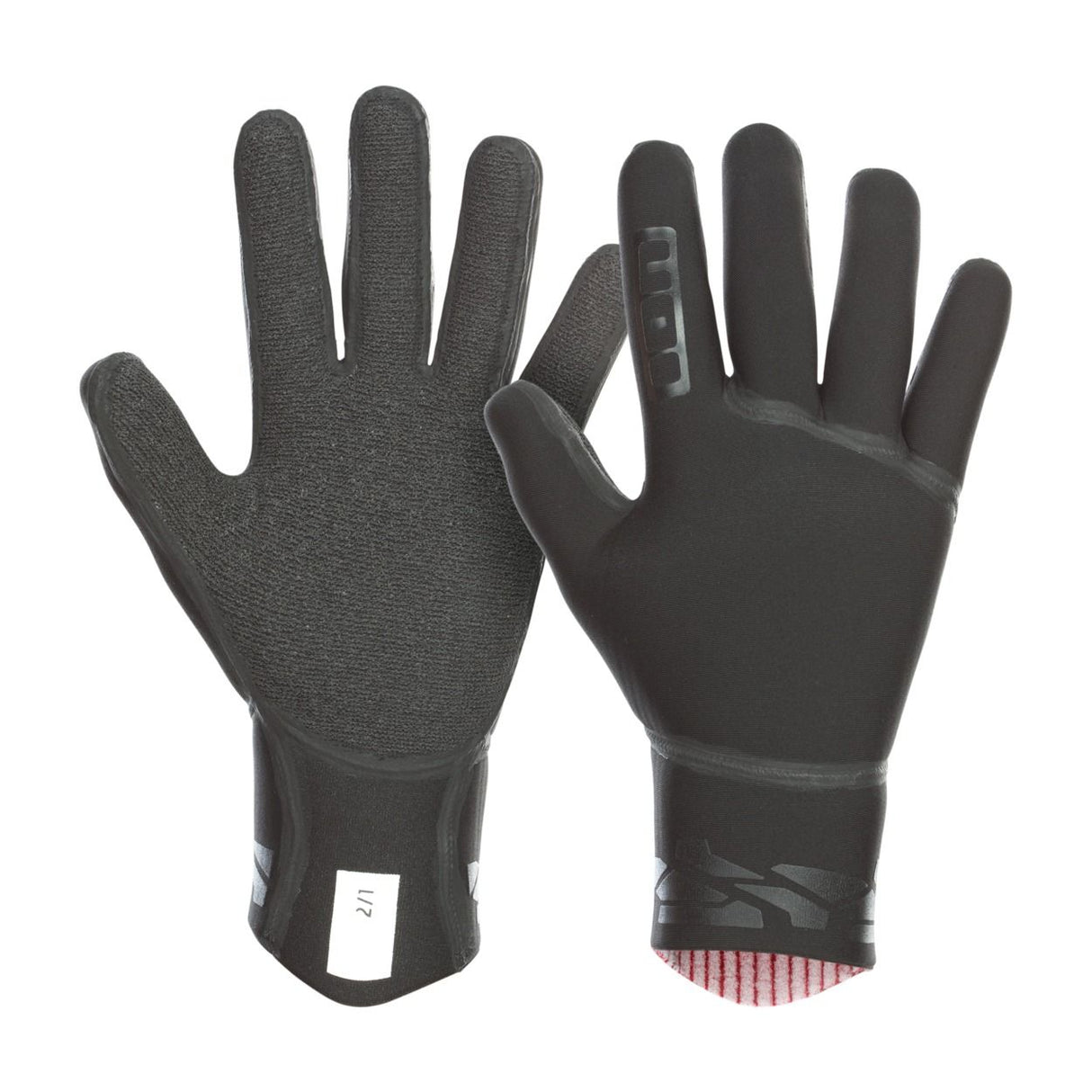 ION Neo Gloves 2/1 unisex schwarz, Neopren-Handschuhe mit strukturierter Handfläche, Vorder- und Rückansicht